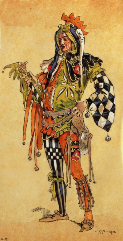 Touchstone le clown, costume pour Comme il vous plaira, produit par R. Courtneidge au Princes Theatre, Manchester - C. Wilhelm